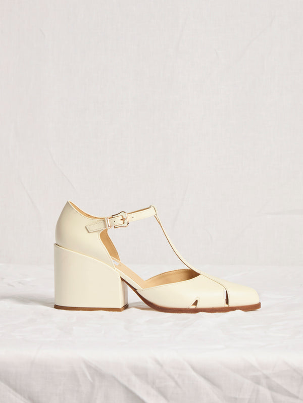 Gabriela Hearst Evita T-Strap Heel In Pearlized White Leather