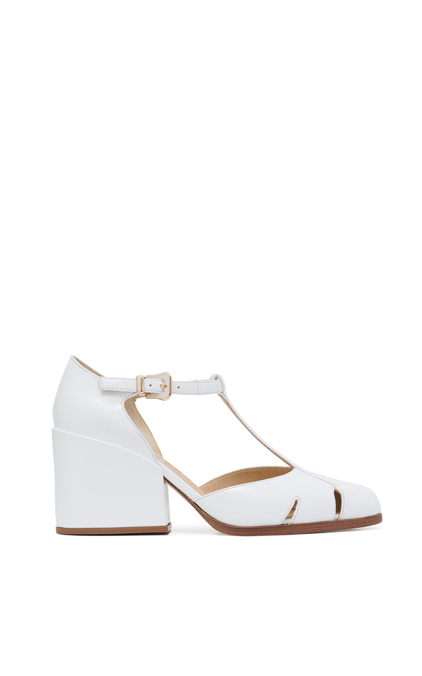 gabriela hearst Evita T-Strap Heel in Pearlized White Leather
