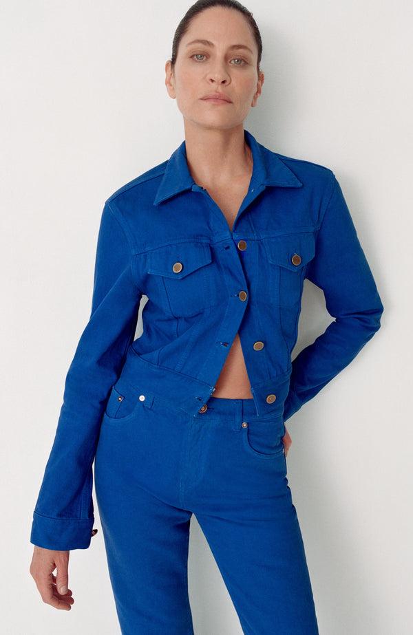 Gabriela Hearst Ezra Bootcut Cropped Jean In Cobalt Recycled Cotton Denim