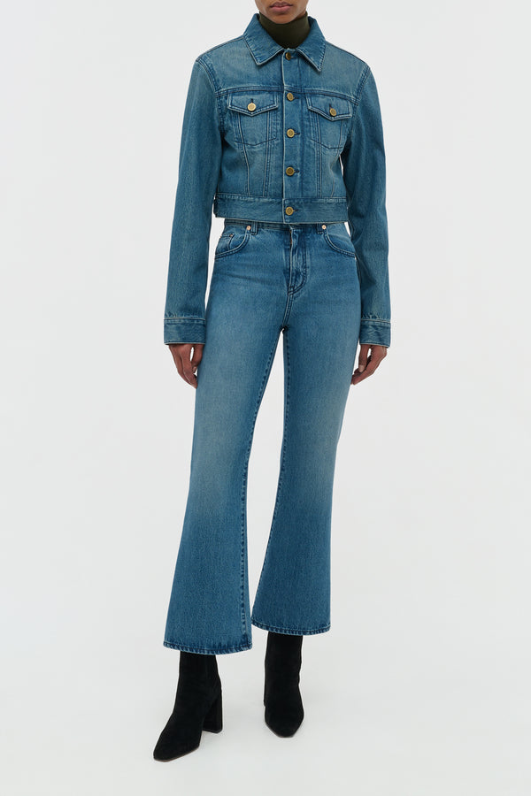 Gabriela Hearst Ezra Bootcut Cropped Jean In Uruguayan Blue Recycled Cotton Denim