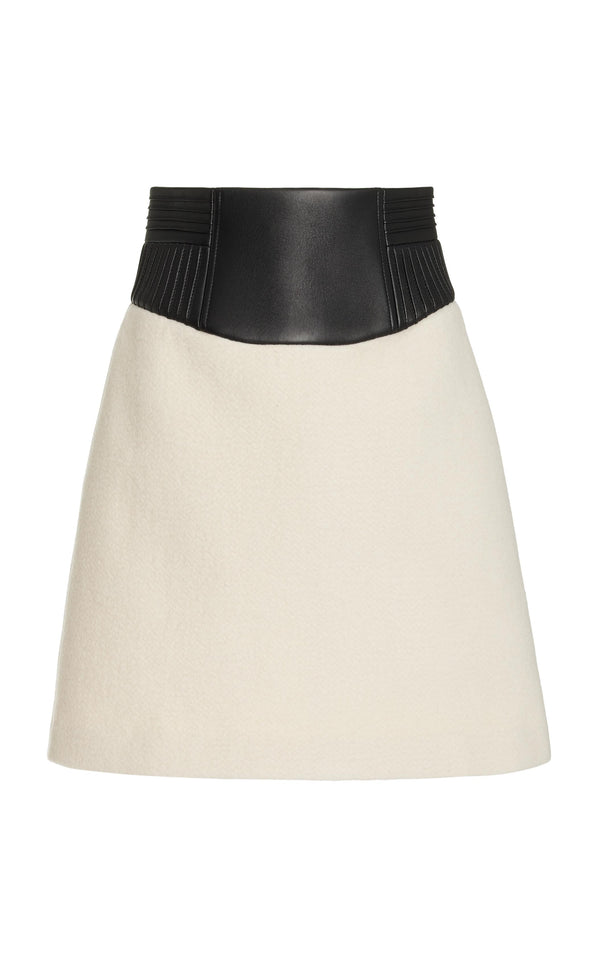 gabriela hearst Felix Mini Skirt in Ivory Double-Face Recycled Cashmere Felt with Nappa Leather Waistband