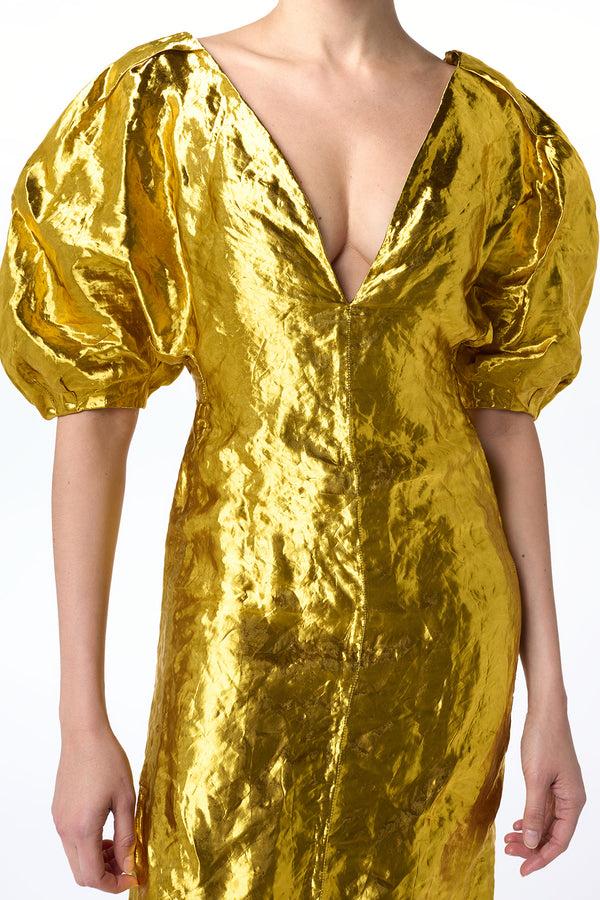 Gabriela Hearst Fides Midi Dress In Gold Metallic Silk
