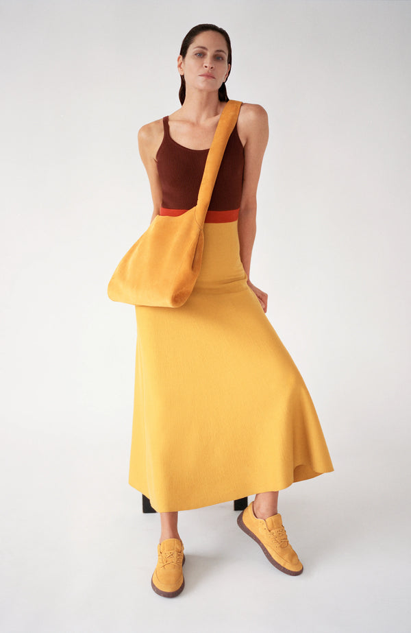 Gabriela Hearst Flaminius Knit Midi Dress In Golden Birch Merino Wool