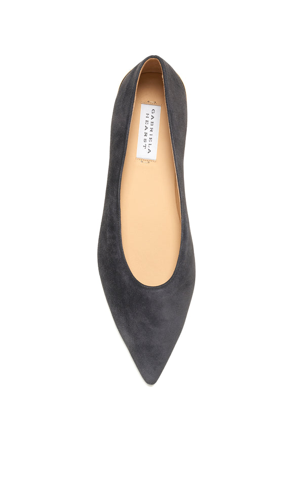 Gabriela Hearst Fleur Ballerina Flat Shoe In Charcoal Suede