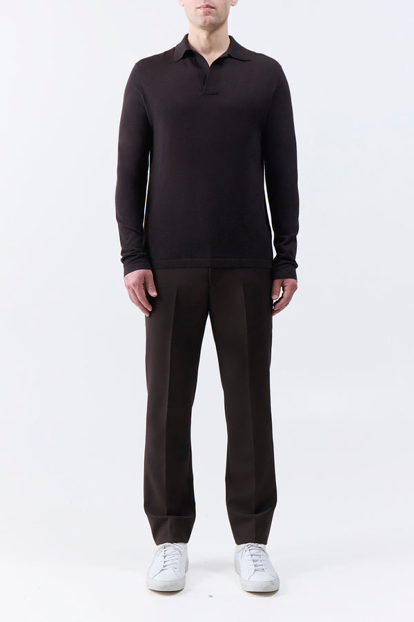 Gabriela Hearst Frome Knit Long Sleeve Polo In Chocolate Cashmere