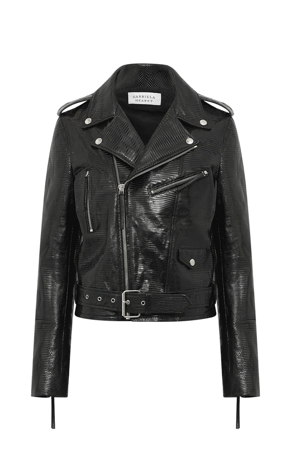 gabriela hearst Anton Biker Jacket in Black Lizard