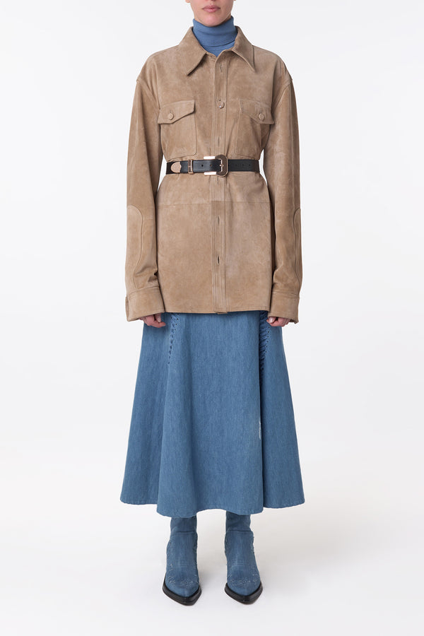Gabriela Hearst Irene Overshirt In Camel Suede
