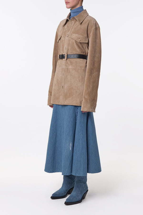 Gabriela Hearst Irene Overshirt In Camel Suede