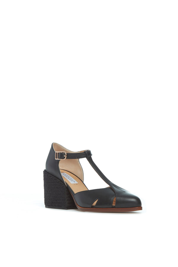 Gabriela Hearst Ivy T-Strap Heel In Black Leather
