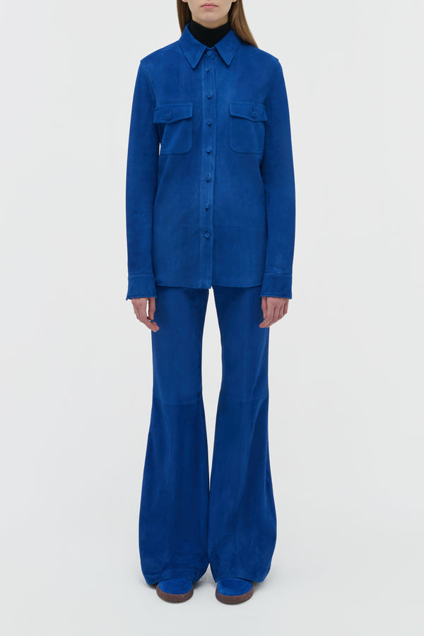 Gabriela Hearst John Austin Shirt In Cobalt Suede