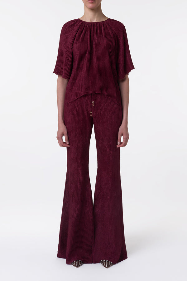 Gabriela Hearst Nula Top In Bordeaux Plisse Silk