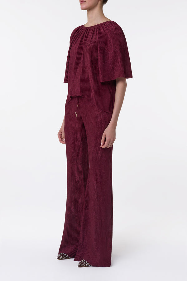 Gabriela Hearst Nula Top In Bordeaux Plisse Silk