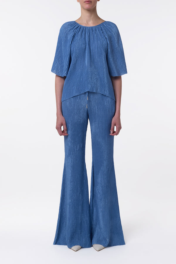 Gabriela Hearst Nula Top In Sky Plisse Silk