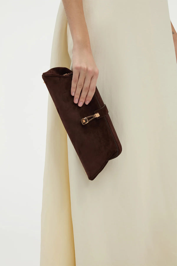 Gabriela Hearst Paola Clutch In Dark Brown Suede