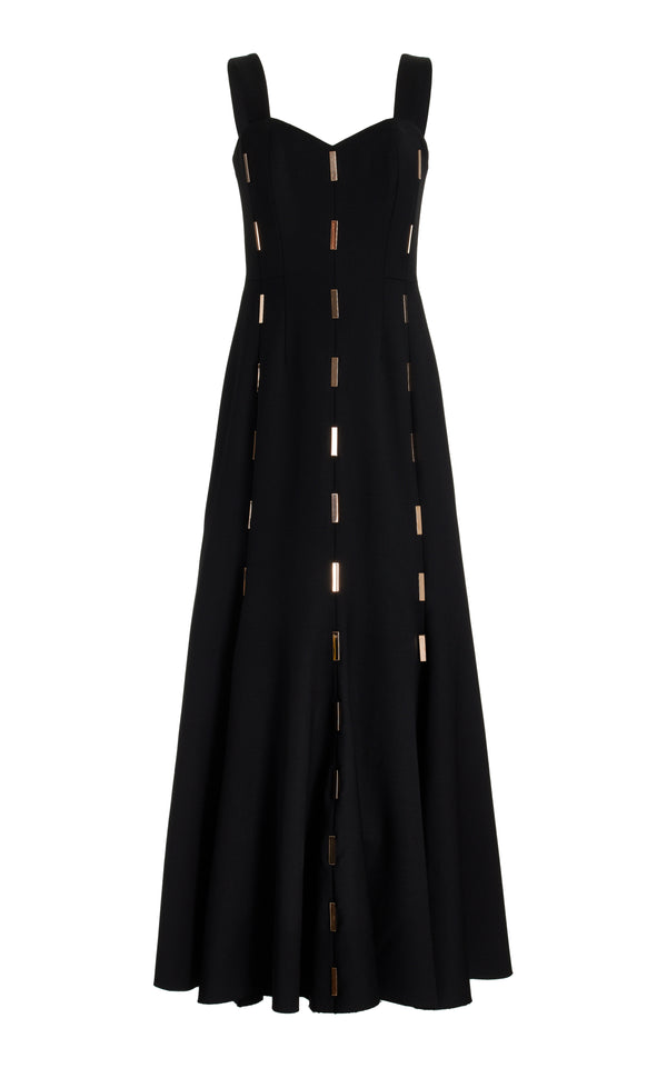 gabriela hearst Gail Dress in Black Sportswear Wool with Gold Bars
