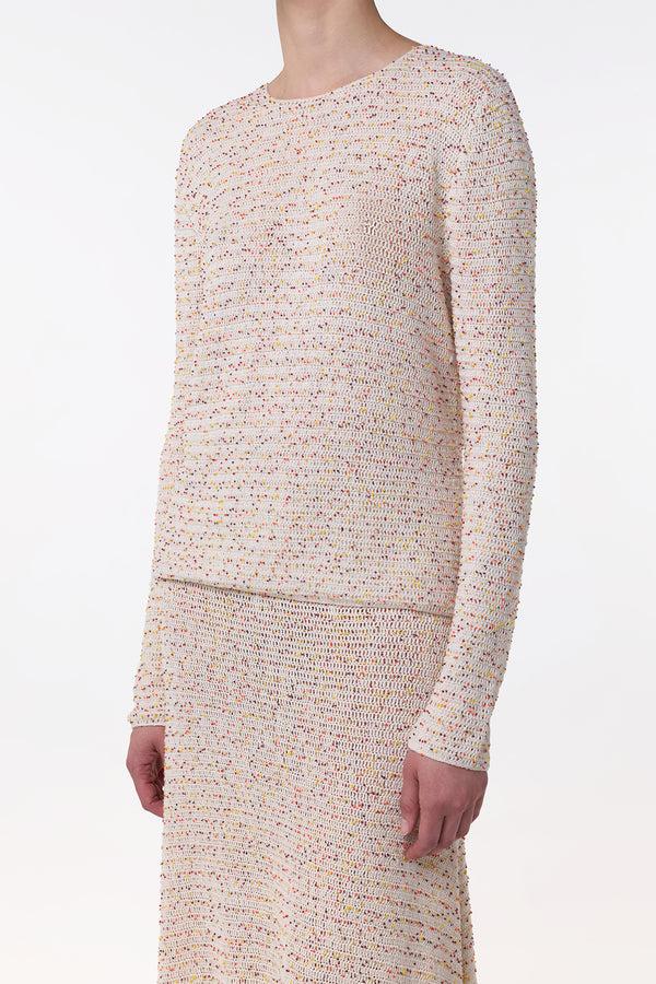 Gabriela Hearst Galene Knit Sweater In Ivory Multi Beaded Cashmere