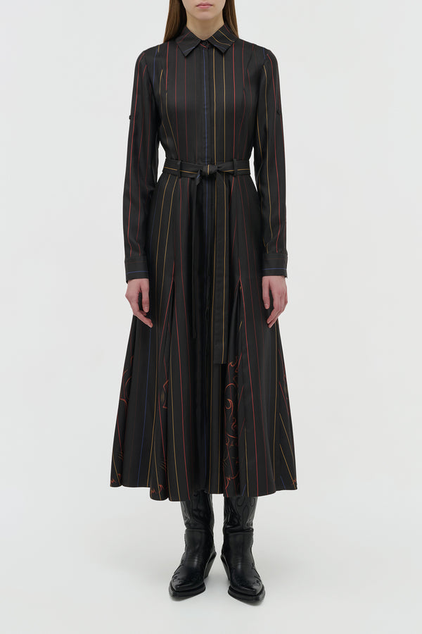 Gabriela Hearst Galway Shirtdress In Charcoal Multi Pinstripe Silk Twill