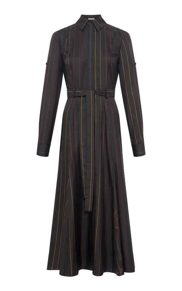 gabriela hearst Galway Shirtdress in Charcoal Multi Pinstripe Silk Twill