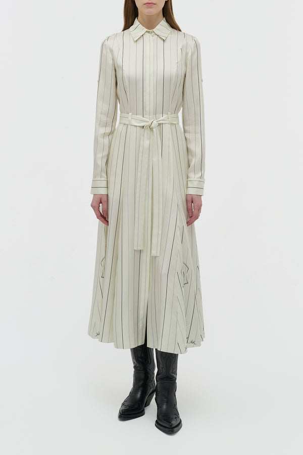 Gabriela Hearst Galway Shirtdress In Ivory Multi Pinstripe Silk Twill