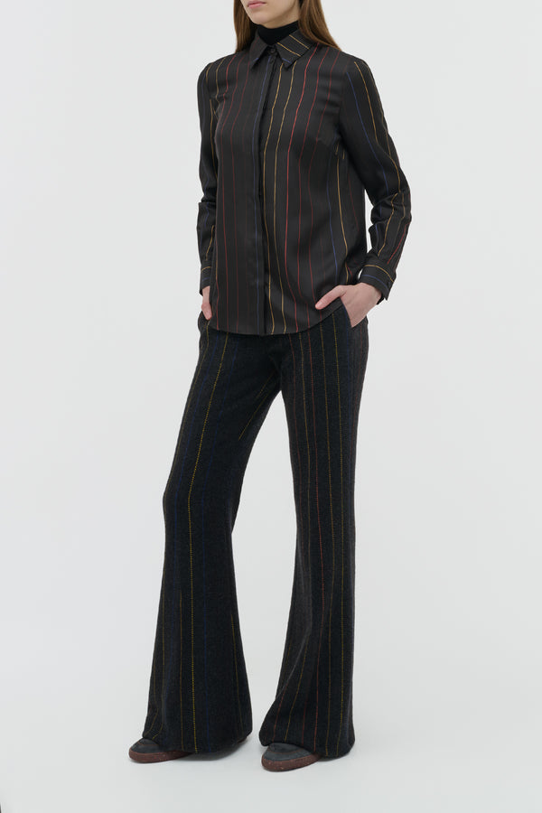 Gabriela Hearst Henri Blouse In Charcoal Multi Pinstripe Silk Twill
