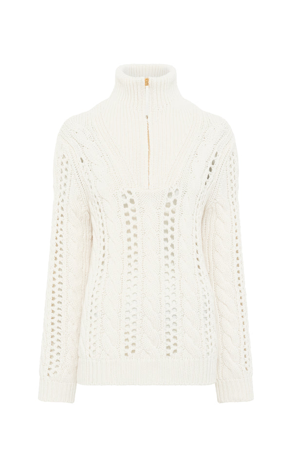 gabriela hearst Idris Knit Mock Funnel Neck in Ivory Cashmere