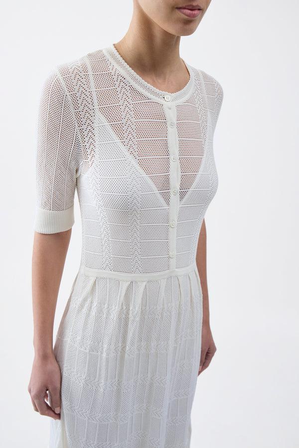 Gabriela Hearst Iris Pointelle Knit Pleated Maxi Dress With Slip In Ivory Cotton Silk