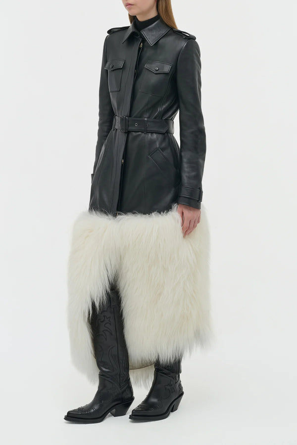 Gabriela Hearst Isak Trench Coat In Black Soft Leather & Ivory Cashmere Shearling
