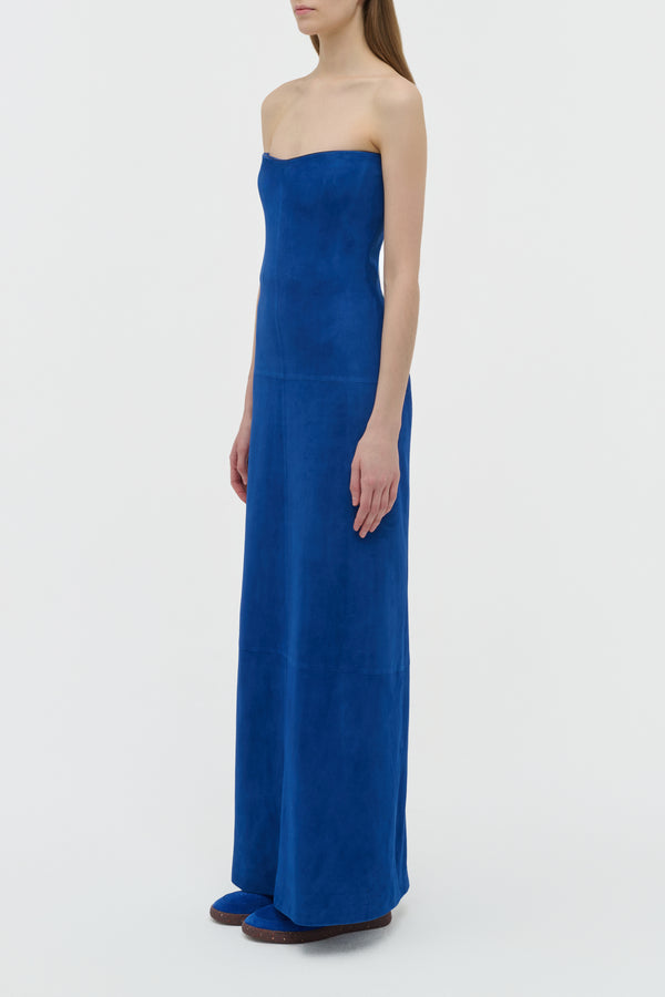Gabriela Hearst Ivara Strapless Maxi Dress In Cobalt Suede