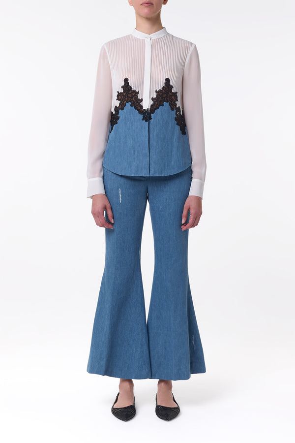 Gabriela Hearst Kheti Lace Top In Light Blue Recycled Cotton Linen Denim