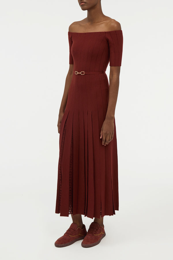Gabriela Hearst Kurt Knit Pleated Maxi Dress In Burnt Sienna Merino Wool