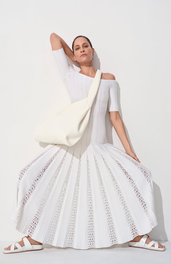 Gabriela Hearst Kurt Knit Pleated Maxi Dress In Ivory Merino Wool