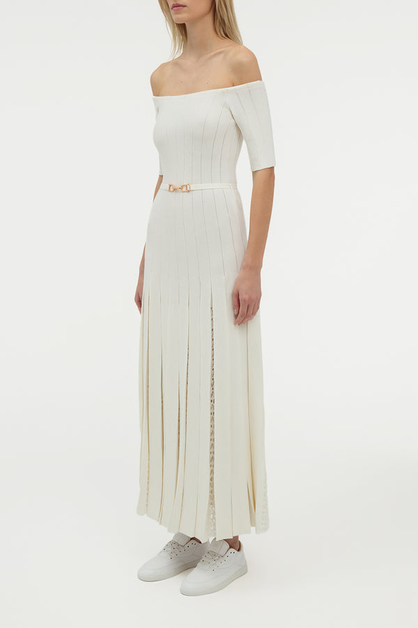 Gabriela Hearst Kurt Knit Pleated Maxi Dress In Ivory Merino Wool