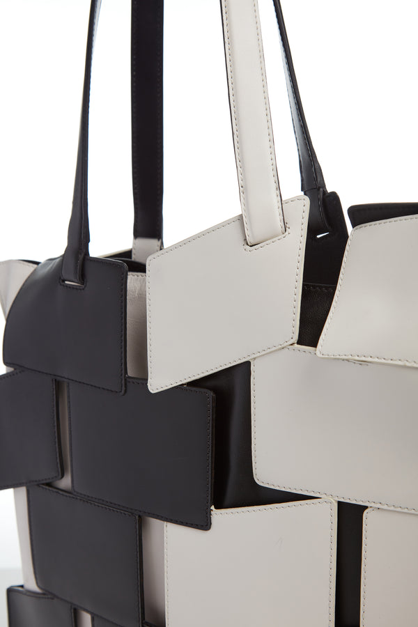 Gabriela Hearst Laquered Patchwork Tote Bag In Black & Ivory Leather