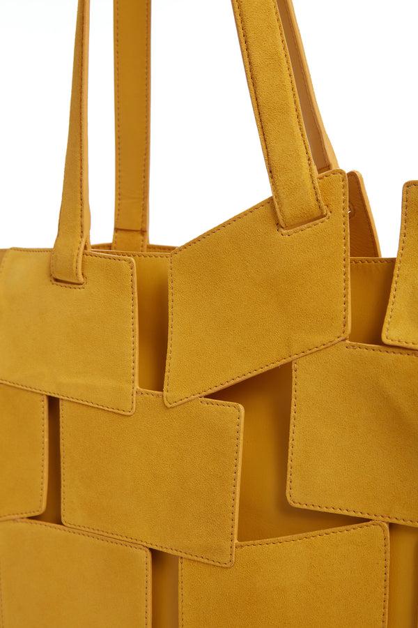 Gabriela Hearst Laquered Tote Bag In Golden Birch Patchwork Suede
