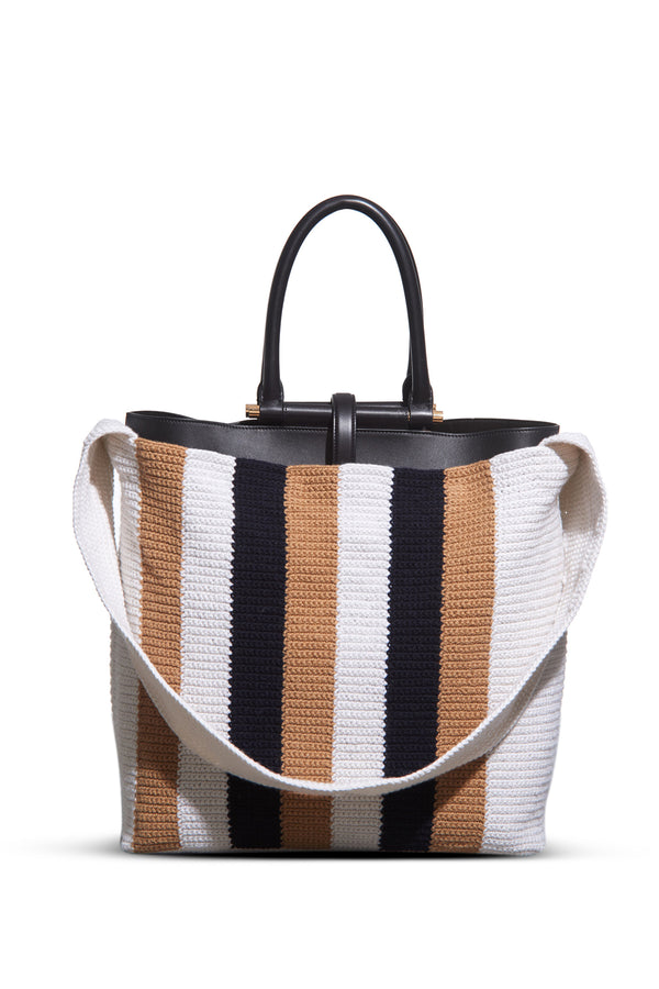 Gabriela Hearst Large Crossover Knit Bag In Ivory Black & Camel Cashmere