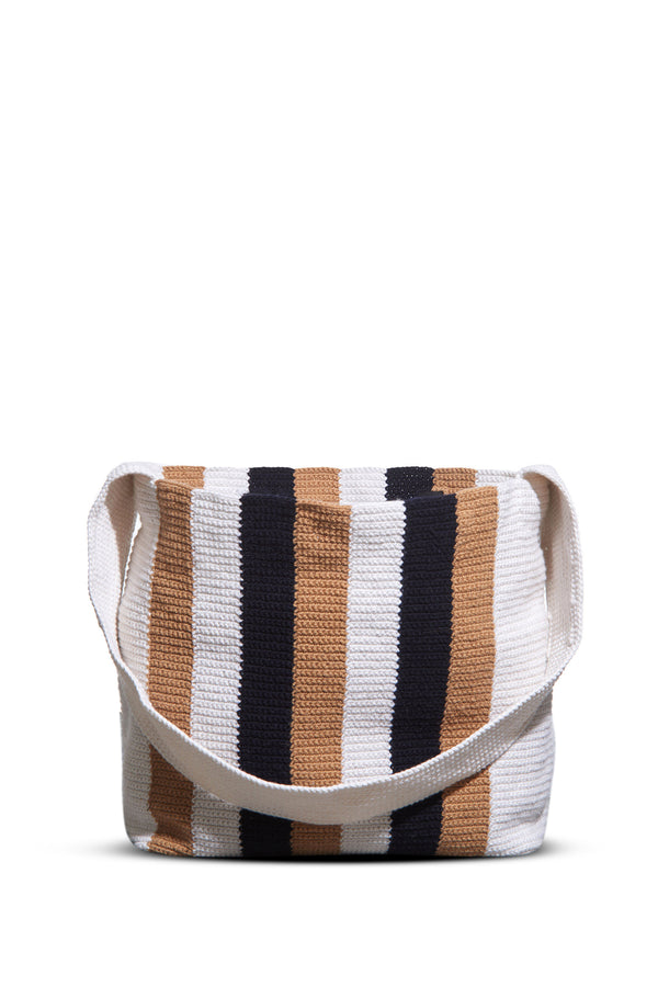 Gabriela Hearst Large Crossover Knit Bag In Ivory Black & Camel Cashmere