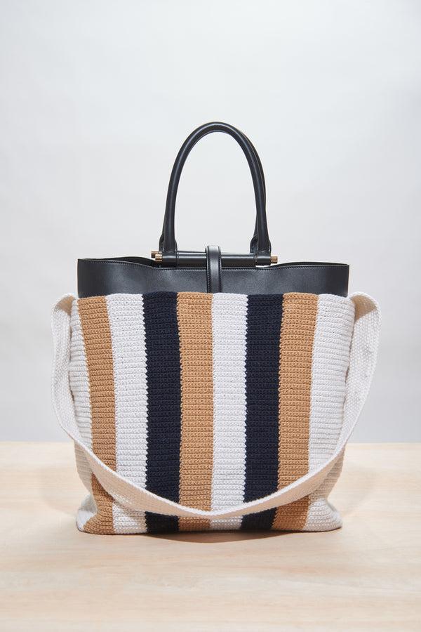 Gabriela Hearst Large Crossover Knit Bag In Ivory Black & Camel Cashmere