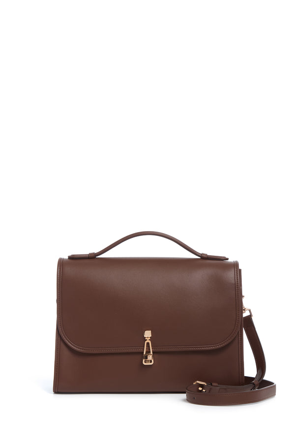 gabriela hearst Large Leonora Flap Bag in Chocolate Leather