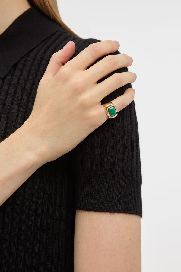 Gabriela Hearst Large Ring In 18K Yellow Gold & Malachite Stone