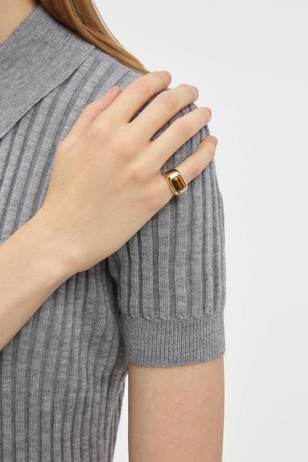 Gabriela Hearst Large Ring In 18K Yellow Gold & Tiger's Eye Stone