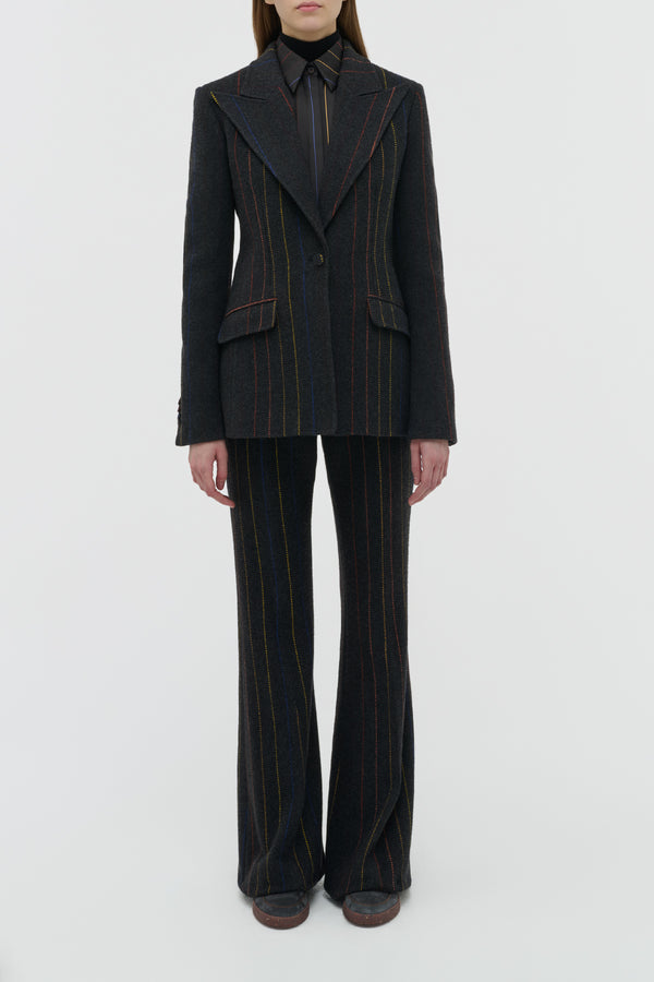 Gabriela Hearst Leiva Blazer In Charcoal Multi Pinstripe Wool Cashmere