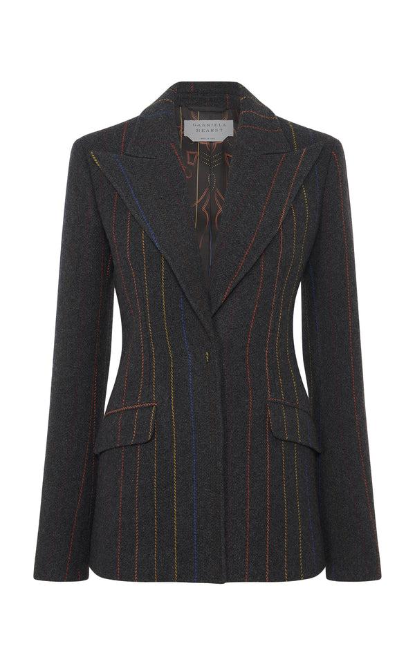 gabriela hearst Leiva Blazer in Charcoal Multi Pinstripe Wool Cashmere