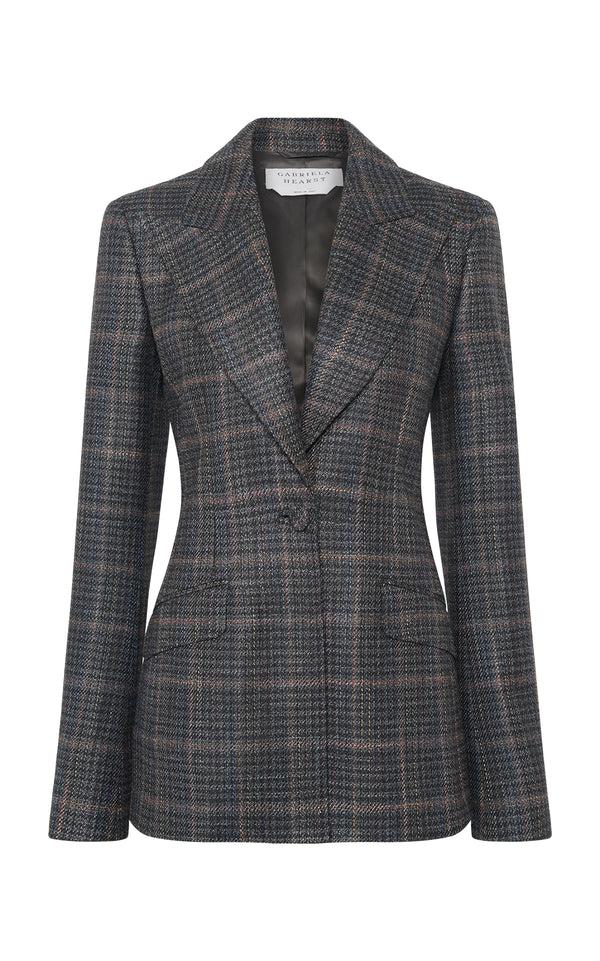 gabriela hearst Leiva Blazer in Charcoal Multi Wool Silk Clubcheck Plaid