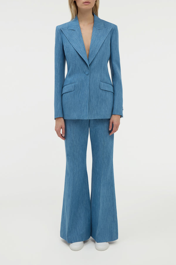 Gabriela Hearst Leiva Blazer In Medium Blue Recycled Cotton Linen Denim