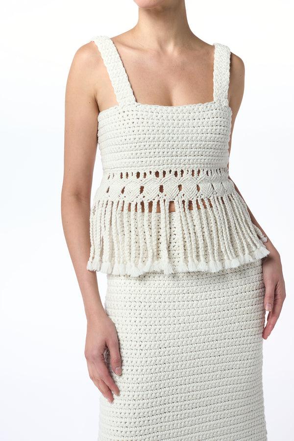 Gabriela Hearst Lilea Fringe Crochet Top In Ivory Cashmere