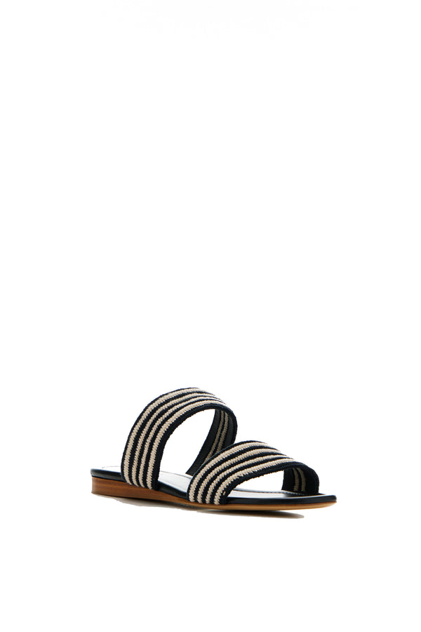 Gabriela Hearst Lora Flat Sandal In Black & White Nappa Leather Crochet