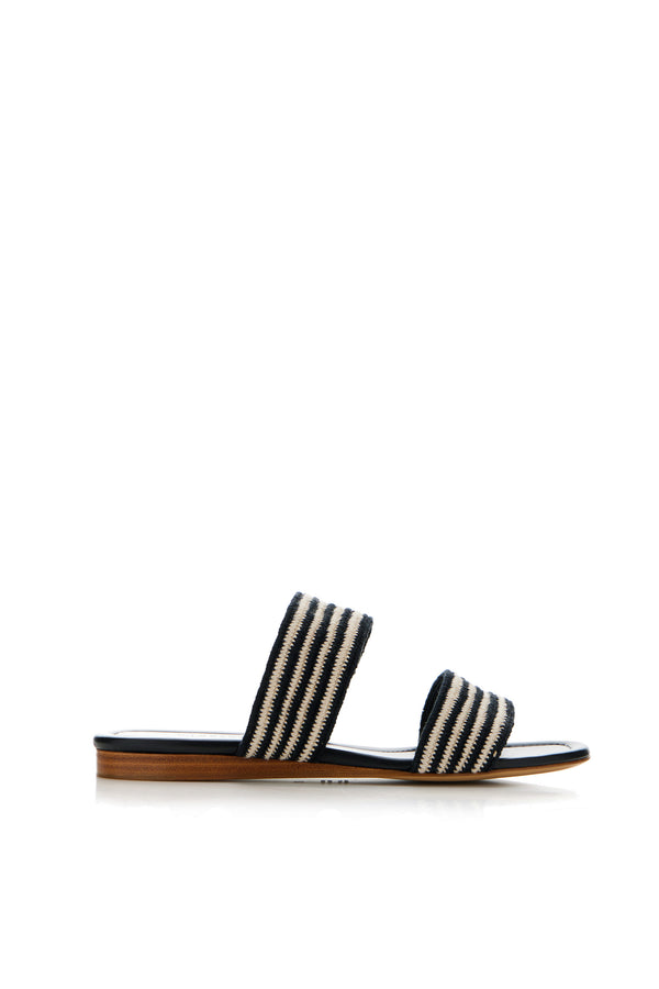 gabriela hearst Lora Flat Sandal in Black & White Nappa Leather Crochet
