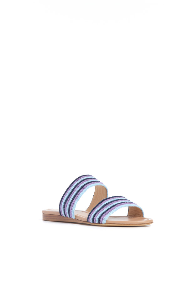 Gabriela Hearst Lora Flat Sandal In Navy Multi Nappa Leather Crochet