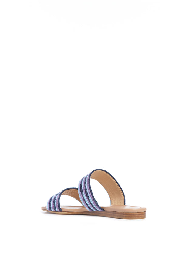 Gabriela Hearst Lora Flat Sandal In Navy Multi Nappa Leather Crochet
