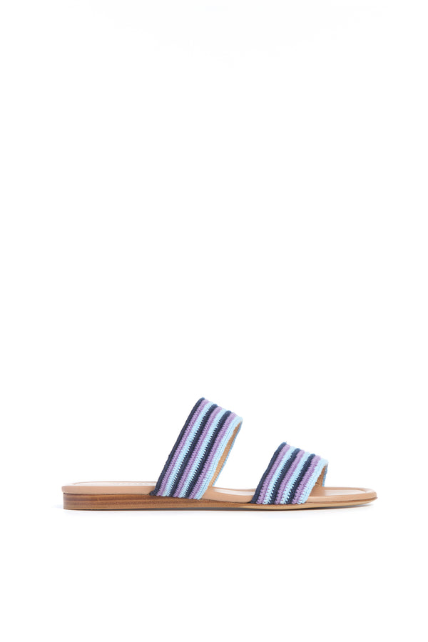gabriela hearst Lora Flat Sandal in Navy Multi Nappa Leather Crochet